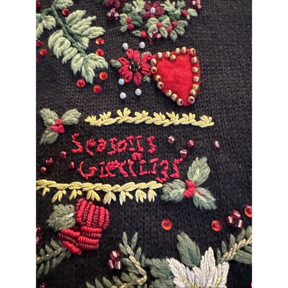 Vtg Tiara International Christmas Cardigan Sweater Embroidered And Beaded Size M - Picture 9 of 16